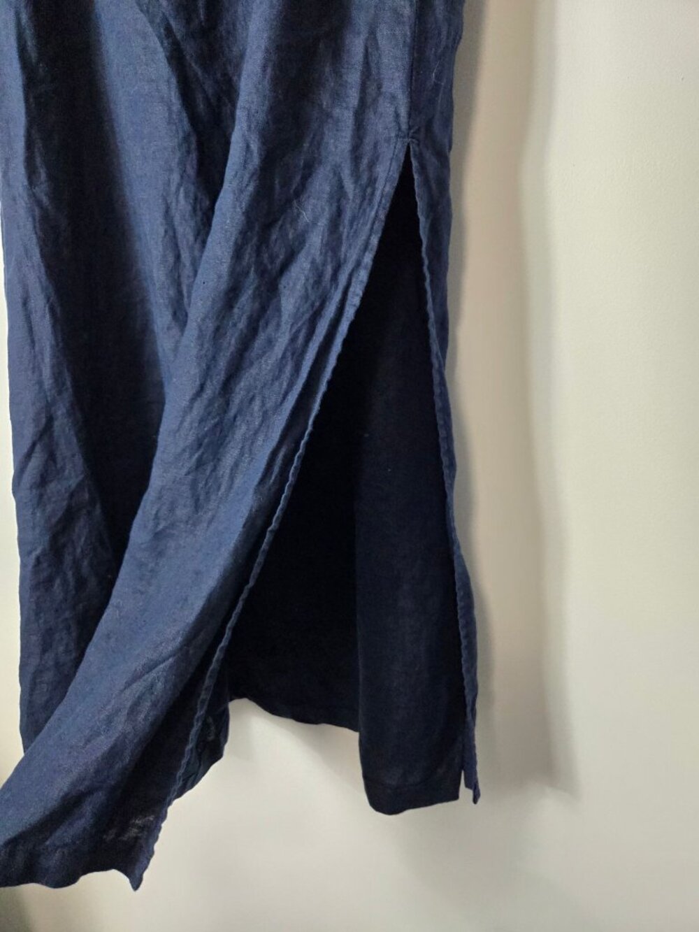Quince Size L 100% Eauropean Linen Maxi Skirt Navy Side Slit Pull-On - Picture 7 of 10